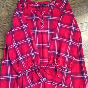 Talbots Sz LP red plaid blouse tab collar blouse